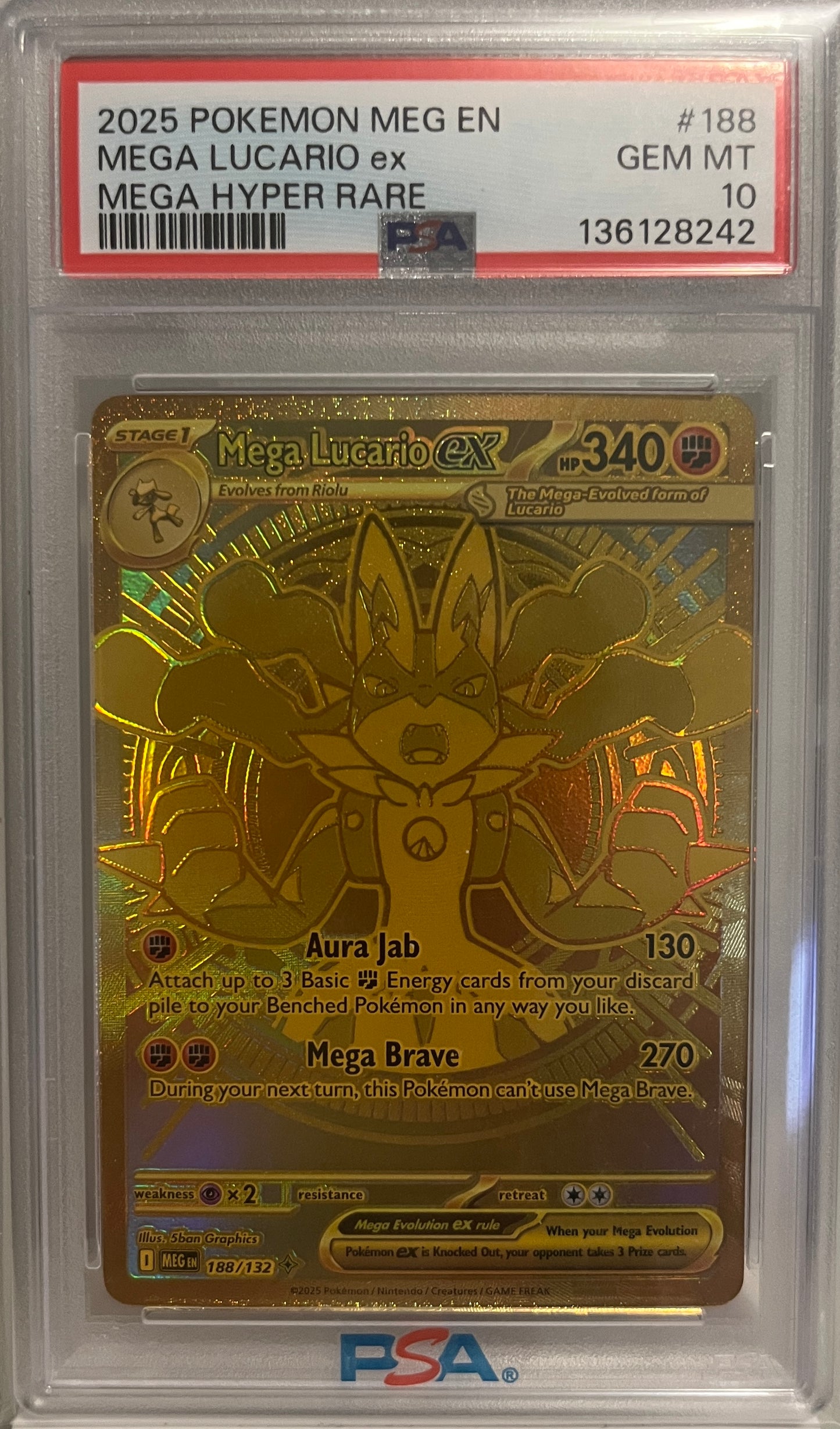 MEGA LUCARIO ex MEGA HYPER RARE 2025 POKEMON MEG EN-MEGA EVOLUTION PSA GEM MT 10