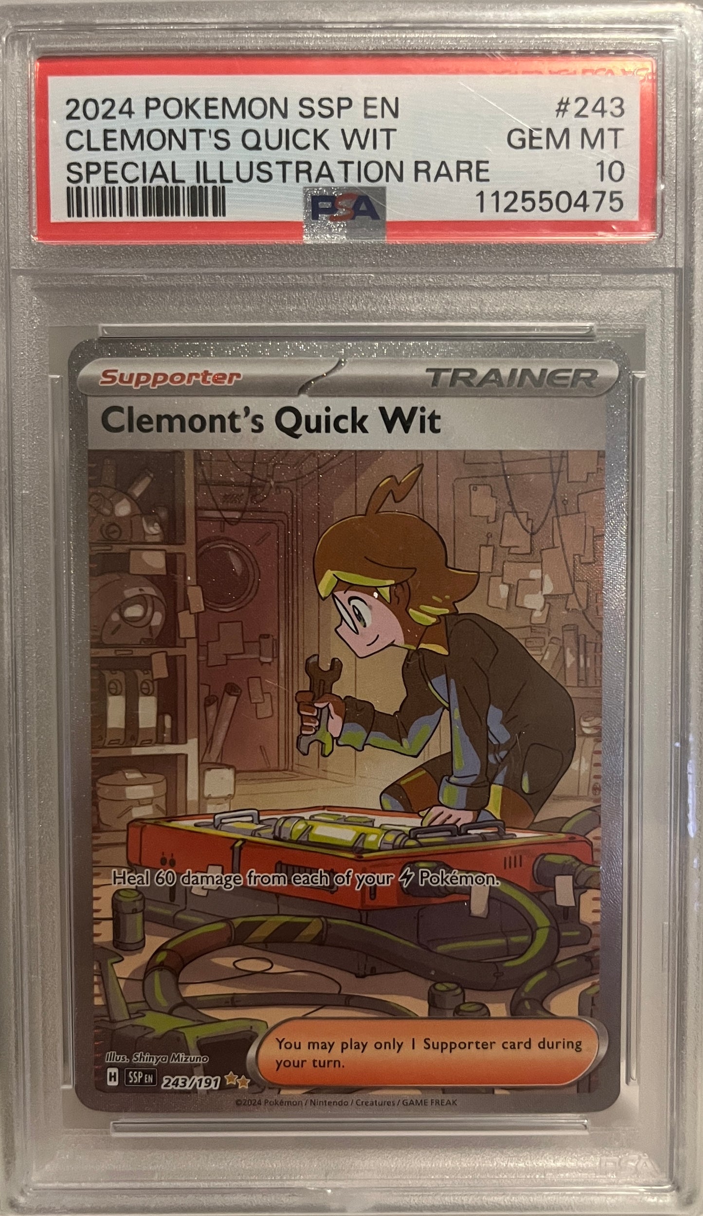 CLEMONT'S QUICK WIT SPECIAL ILLUSTRATION RARE 2024 POKEMON SSP EN-SURGING SPARKS PSA GEM MT 10