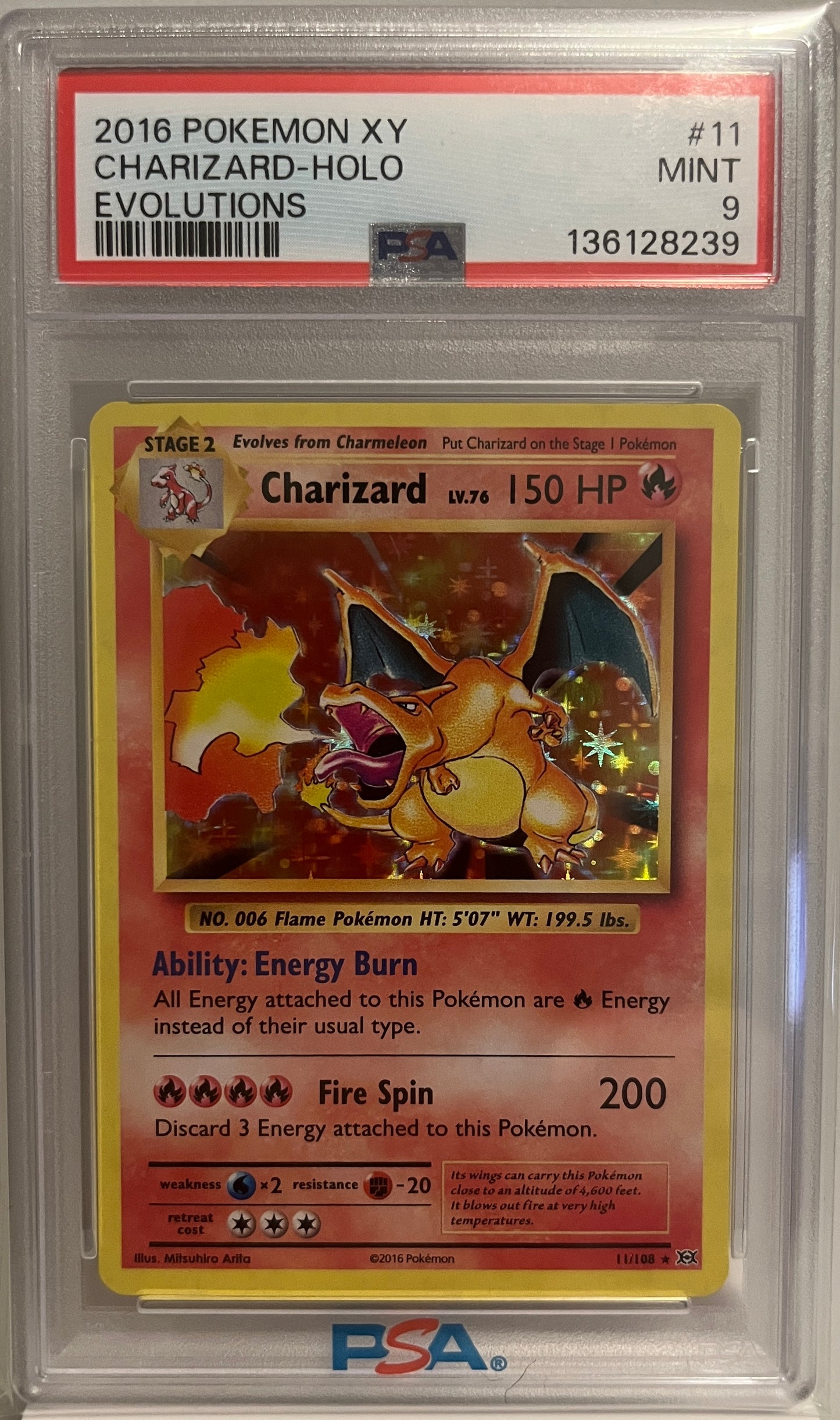CHARIZARD-HOLO EVOLUTIONS 2016 POKEMON XY EVOLUTIONS PSA MINT 9